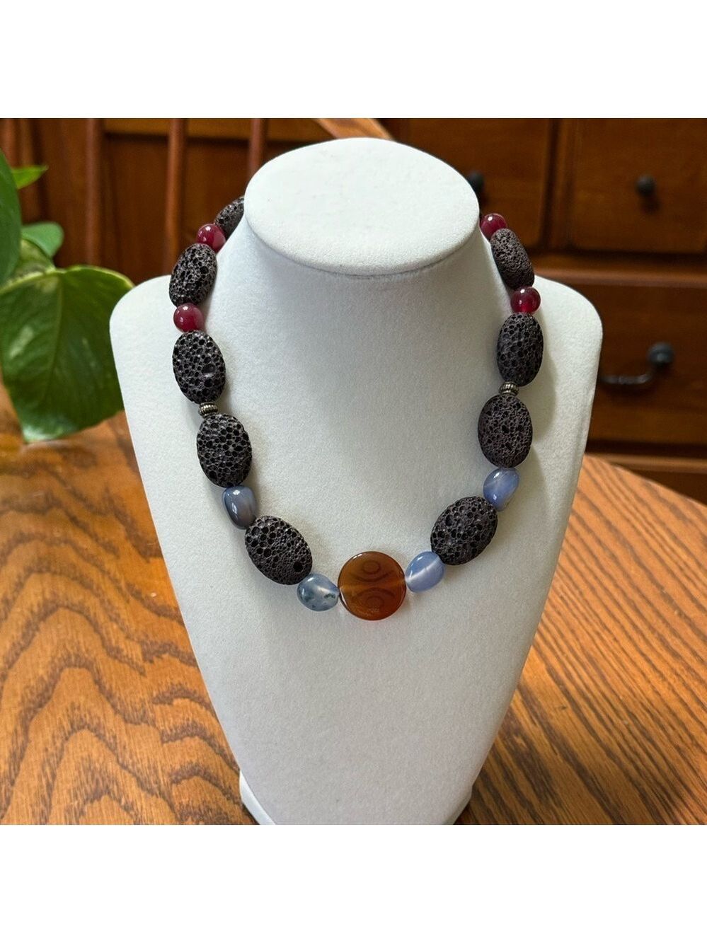 Beaded Stone Chunky Statement Necklace With Toggle Closure NWOT
